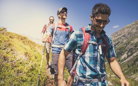 Drei Männer wandern durch die Natur